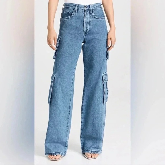 Favorite Daughter the Carly Cargo Jeans Highway High Rise Wide Leg 31 Cotton - Picture 1 of 14